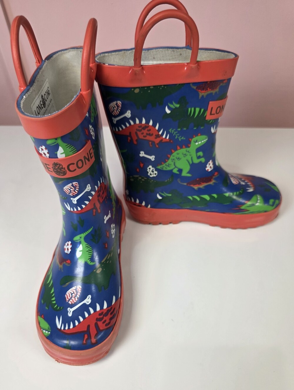 Lone Cone Kids Dinosaur Rain Boots Size 9 Blue Coral Pull On